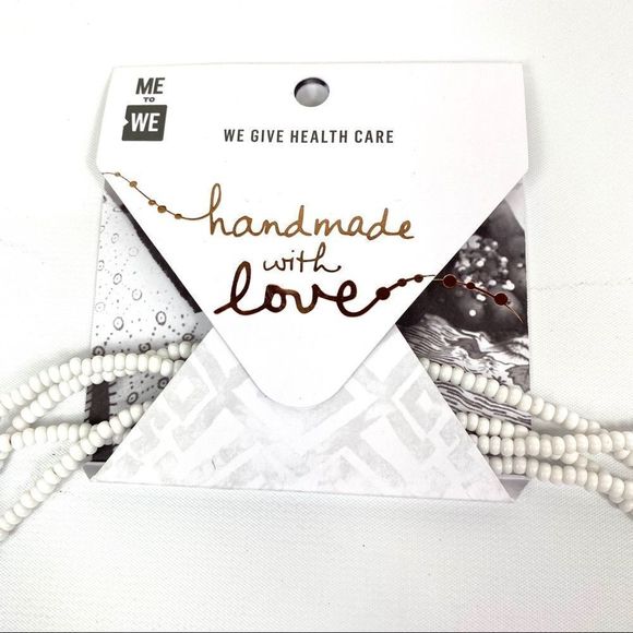 White seed bead with aqua tassel wrap necklace - Picture 6 of 15